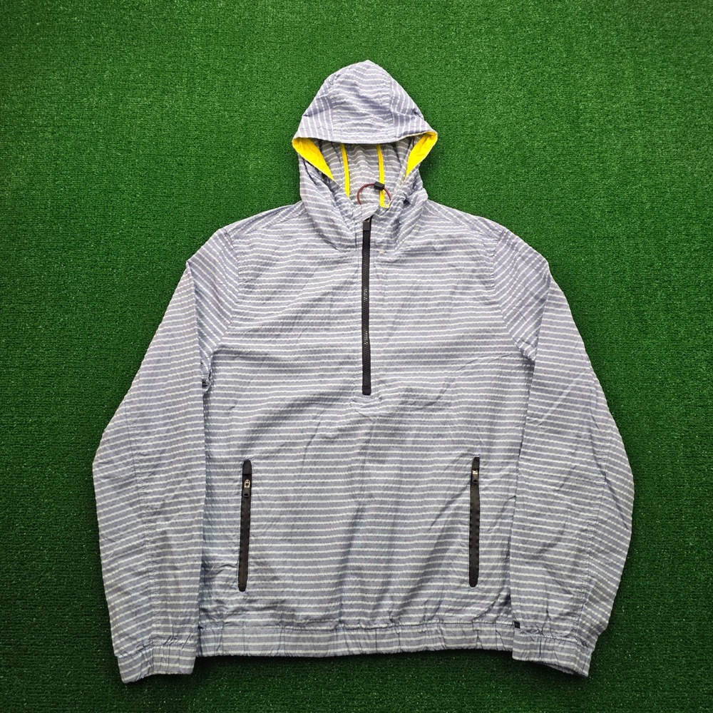 Tommy Hilfiger Windbreaker Jacket Mens Large Blue Striped Pullover Quarter Zip